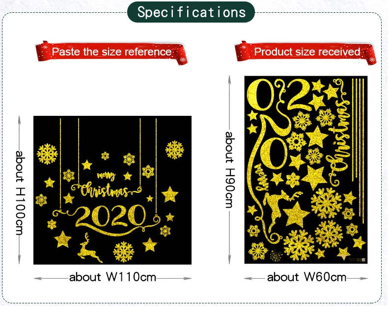 Золотая светящаяся Светоотражающая Рождественская Наклейка на стену рождественские украшения для дома, оконные стеклянные аксессуары 23 вида стеклянных наклеек