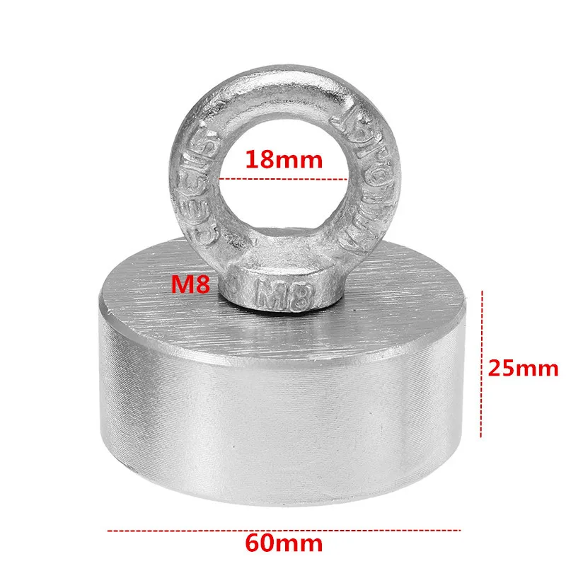 D60x25mm 300 кг неодимовый магнит металлоискатель восстановительные магнитные материалы с ручкой кольцевой винт
