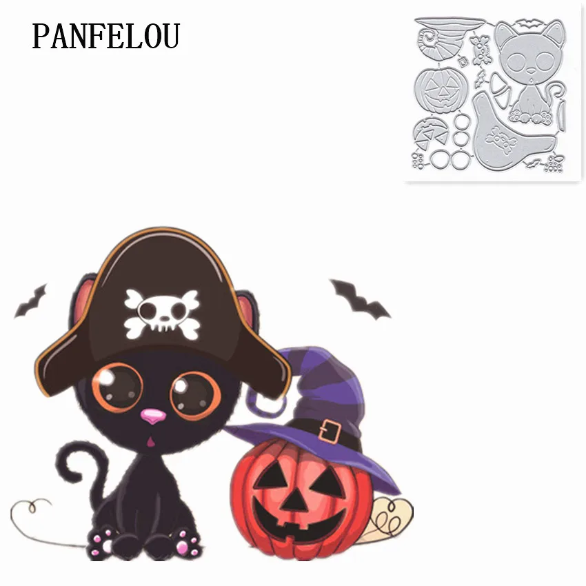 PANFELOU 9 9*9 см Счастливый Хэллоуин кошка металл ремесло резчик углеродистой стали