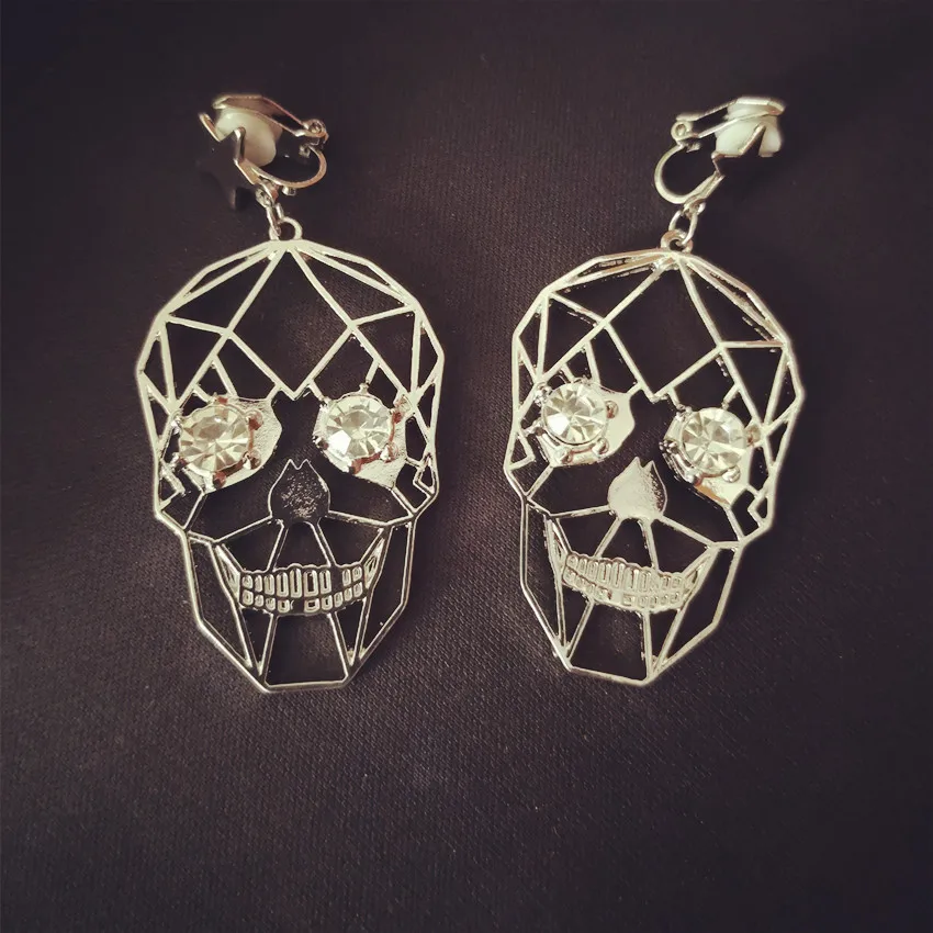 A clip earring Timlee E296 новая серьга со скелетом геометрический череп со стразами серьги-подвески из сплава популярные аксессуары оптом - Окраска металла: A clip earring