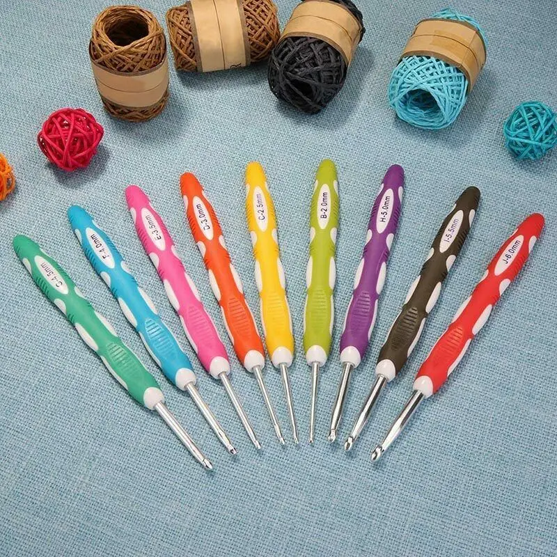 

9 Pcs/Set Crochet Hook Set Multi-color Soft Grip Handle Aluminum Crochet Needles