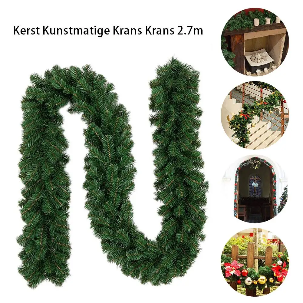 

Christmas Artificial Wreath 2.7m Green Christmas Family Party Christmas Decoration Children Rattan Hanging Fake Flower DIY Craft