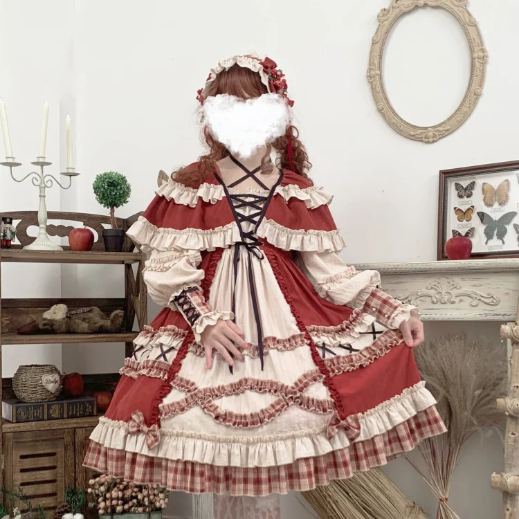 

Vintage sweet lolita dress square collar puff sleeve falbala bowknot high waist victorian dress kawaii girl gothic lolita op cos