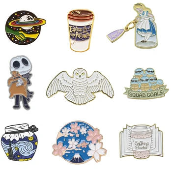 

K1653 Flower and Book Pins Metal Enamel Pins and Brooches for Women Fashion Lapel Pin Backpack Bags Eastknight Animal Zinc Alloy
