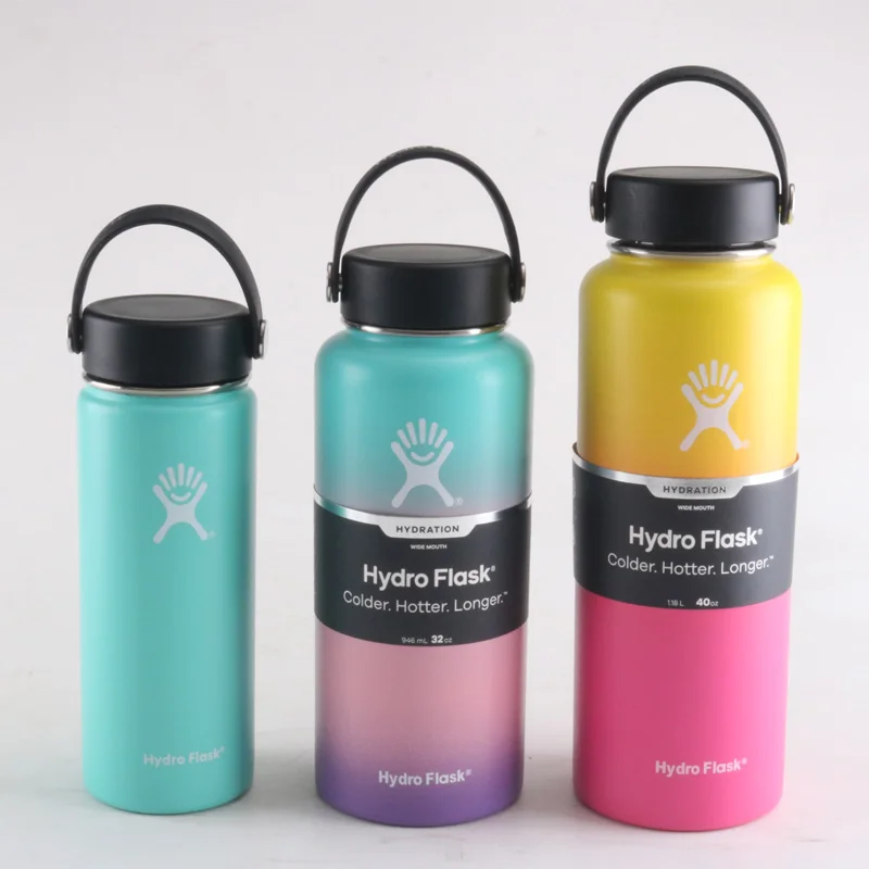 Best Stainless Steel Water Bottle Hydro Flask Water Bottle Vacuum Insulated Wide Mouth Travel Portable Thermal Bottle 32oz 40oz