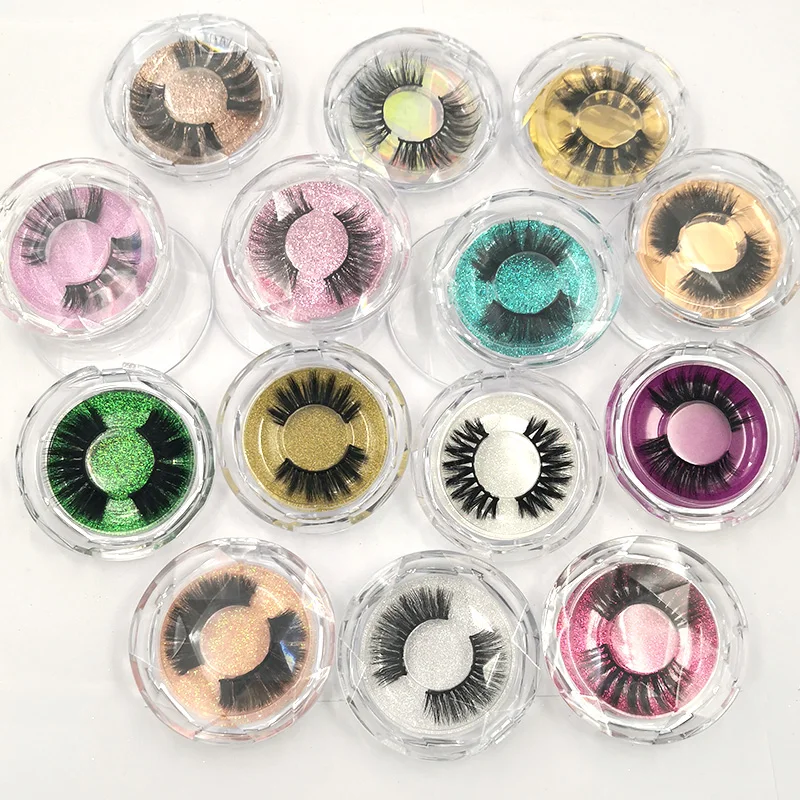 

1pair 3D Mink Lashes Natural Long False Eyelashes Round box 3-color cardboard customization Fake Lashes Makeup Extension Eyelash