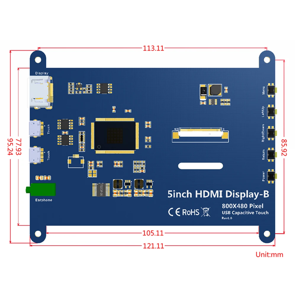 " 800x480 ЖК HDMI дисплей с 5 В/1 а/2 а mini-USB источник питания для Raspberry Pi и PC HDMI вход и CPT(емкостный сенсорный