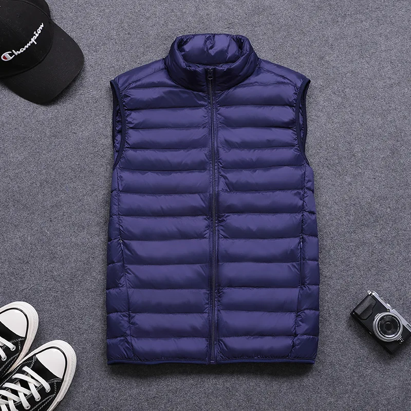 

Men's Thin Down Vest Stand Collar Male Short Fashion Jacket Sleeveless Winter Clothes Plus Size Outerwear