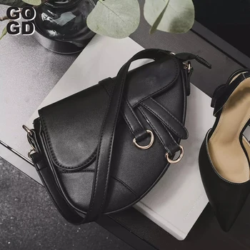 

[GOGD]Fashion Pu Leather Crossbody Shoulder Bags For Women With Acrylic Chain Lady Casual Travel Saddle Handbag Luxury Designer