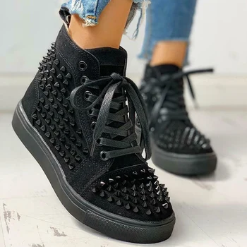 

Solid Studded Eyelet Sneaker Lace-up Casual Flat Martin Boots for Women WHShopping