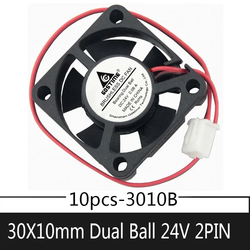 Gdstime-rolamento Esférico de 30 mm dc 24v 2pin 30x30x10 mm 3010 3cm Pequeno Cpu Cooler Ventilador Axial de Resfriamento sem Escova com 10 Peças