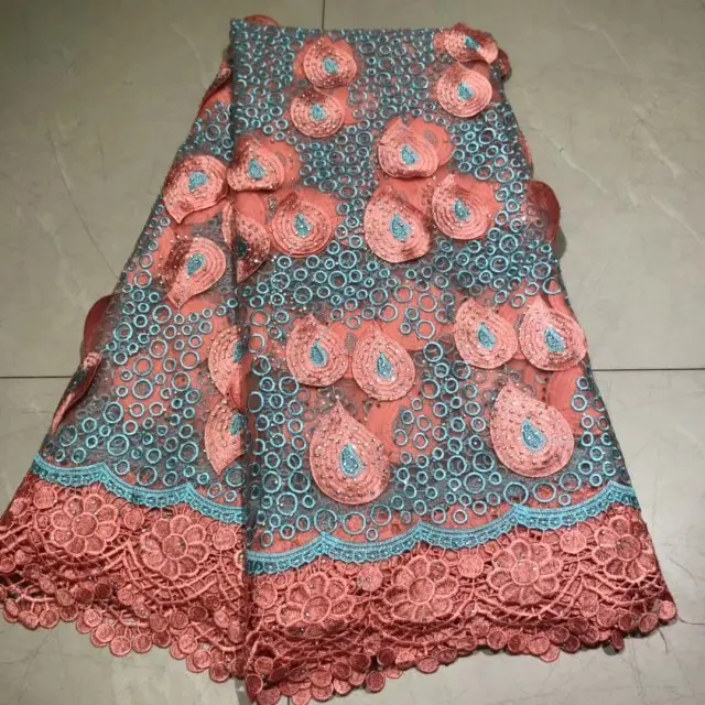 

Pink African Veritable Tulle Lace With Stones Fabric Floral Embroidery African Nigerian High Quality Sewing Lace Dress