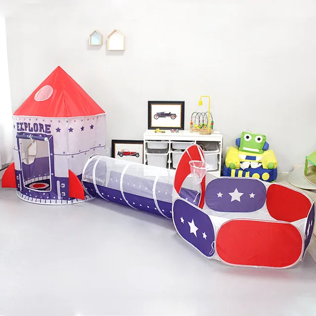 Children's Tent Toy Indoor Play House Folding Tent Spaceship Tunnel Three-piece Set Yurt Castle Toy Gift for Boys and Girls Baby 2