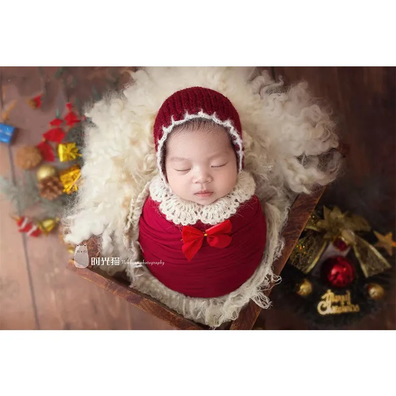 

Newborn photography props Christmas hat baby photo studio full moon photo props handmade wool hat clothing
