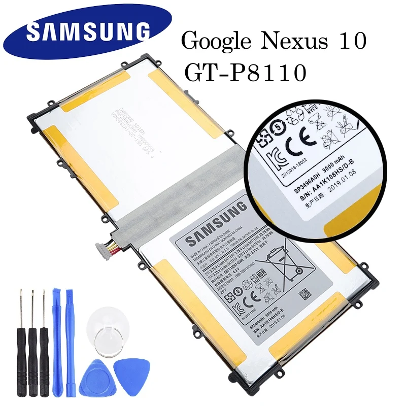 100% Оригинальный аккумулятор для планшета SP3496A8H Samsung Google Nexus 10 GT P8110 HA32ARB Подлинная сменная батарея 9000 мАч +