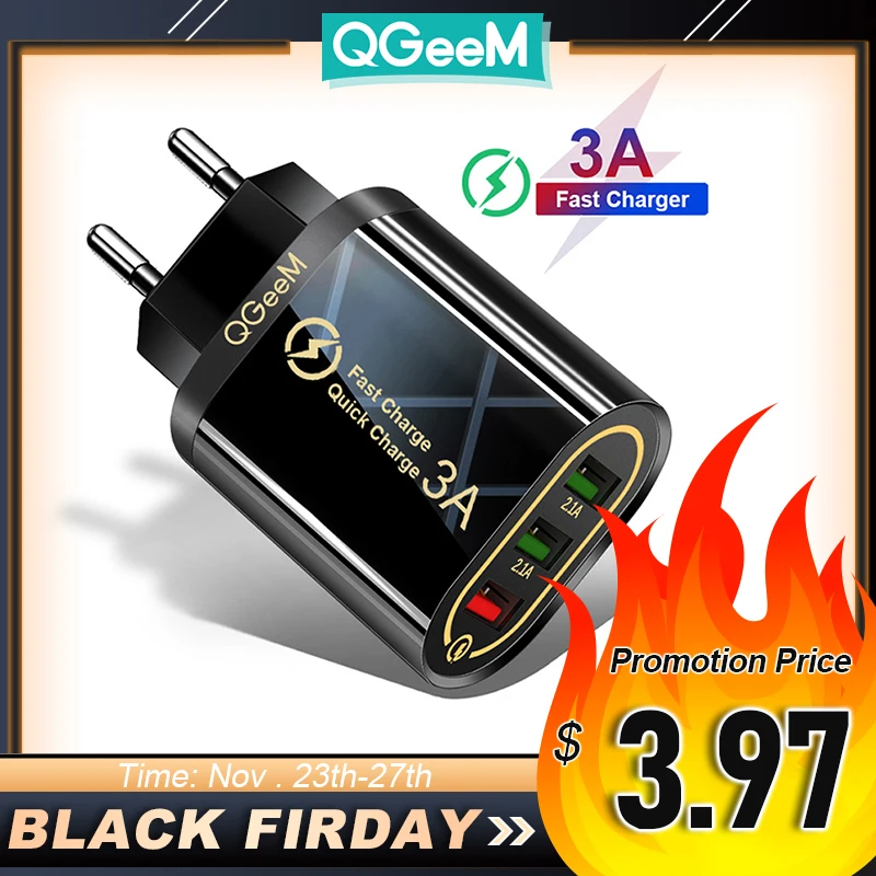 QGEEM 3 USB Charger for iPhone Quick Charge 3.0 Fast Charger for Xiaomi QC 3.0 Portable Phone Charger Charging Adapter|Mobile Phone Chargers| -…