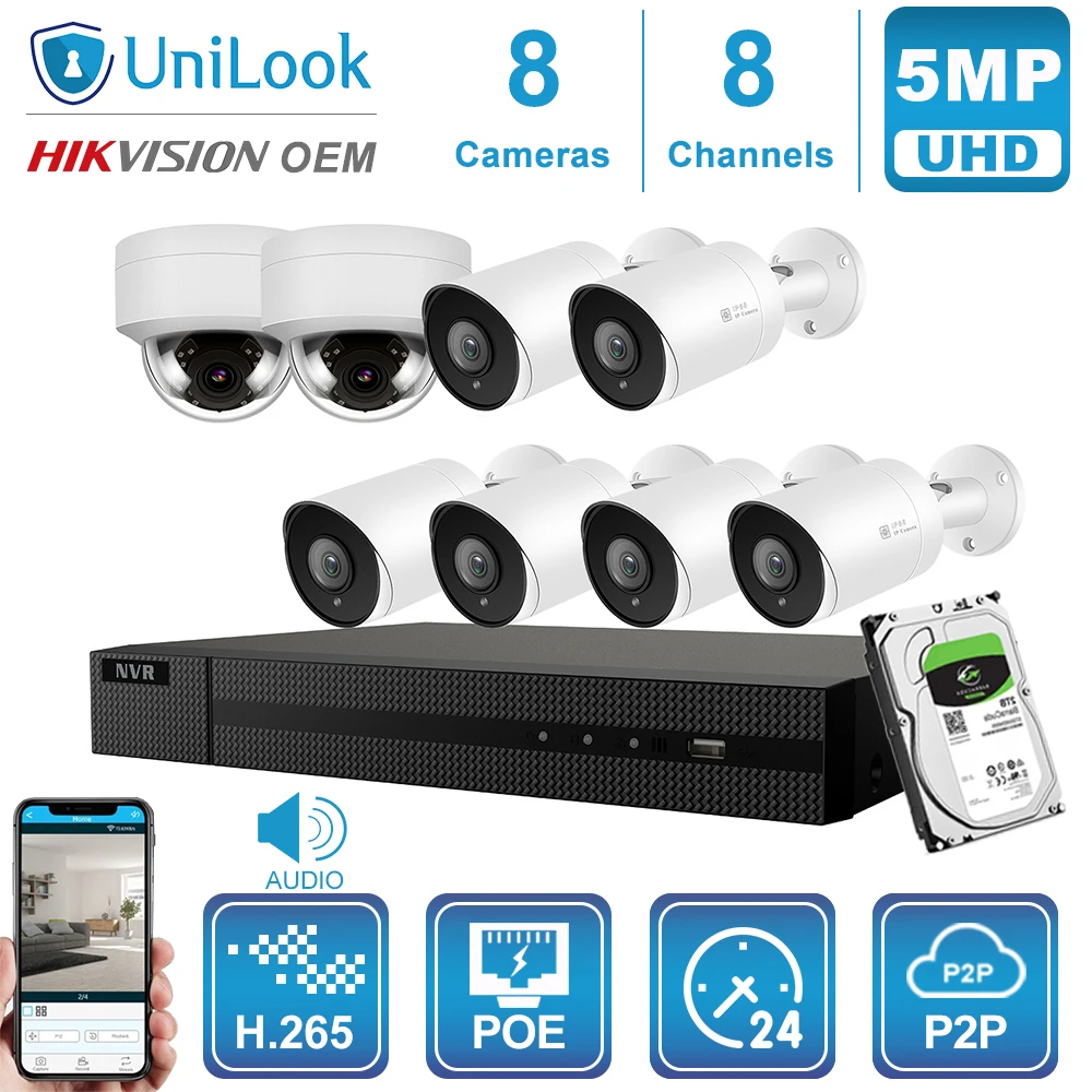 Hikvision OEM 8CH 4 к NVR 5MP купола и пуля POE IP Камера 4/6/8 шт. открытый системы безопасности ONVIF H.265 CCTV NVR Kit 1/2/4 ТБ HDD