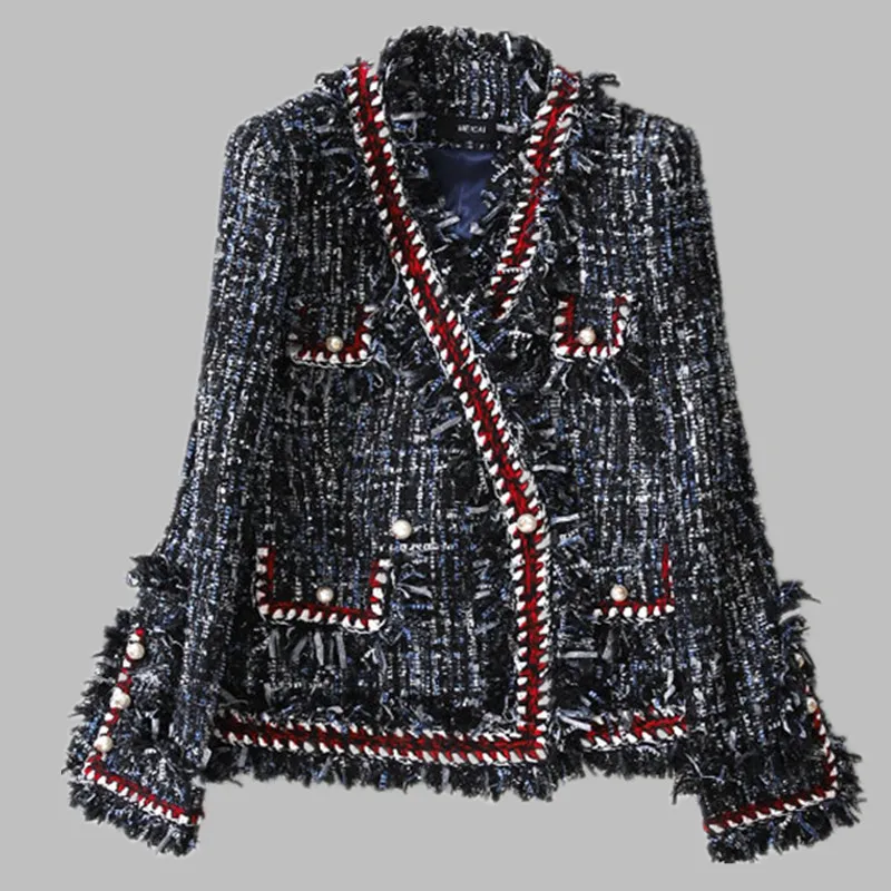 Photo Color SMTHMA High quality luxury Design Runway Tweed Coat Women Autumn And Winter Jacket Elegant Outerwear Womens Coats And Jackets - Цвет: Photo Color