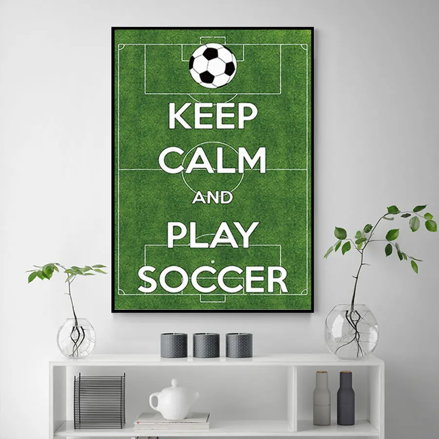 Настенная картина с изображением футбольного поля Картина на холсте Keep Calm And Play