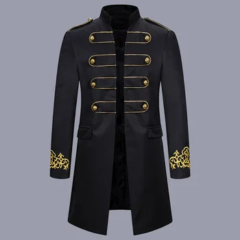 

Puimentiua Men's Black Embroidery Suit Jacket Steampunk Vintage Tailcoat Jacket Men Gothic Victorian Prom Stage Costume Homme