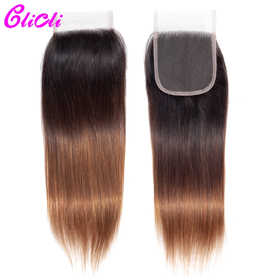 1B 4 30 ombre brazilian hair bundles with closure 3 tone color straight human hair weave bundles wi