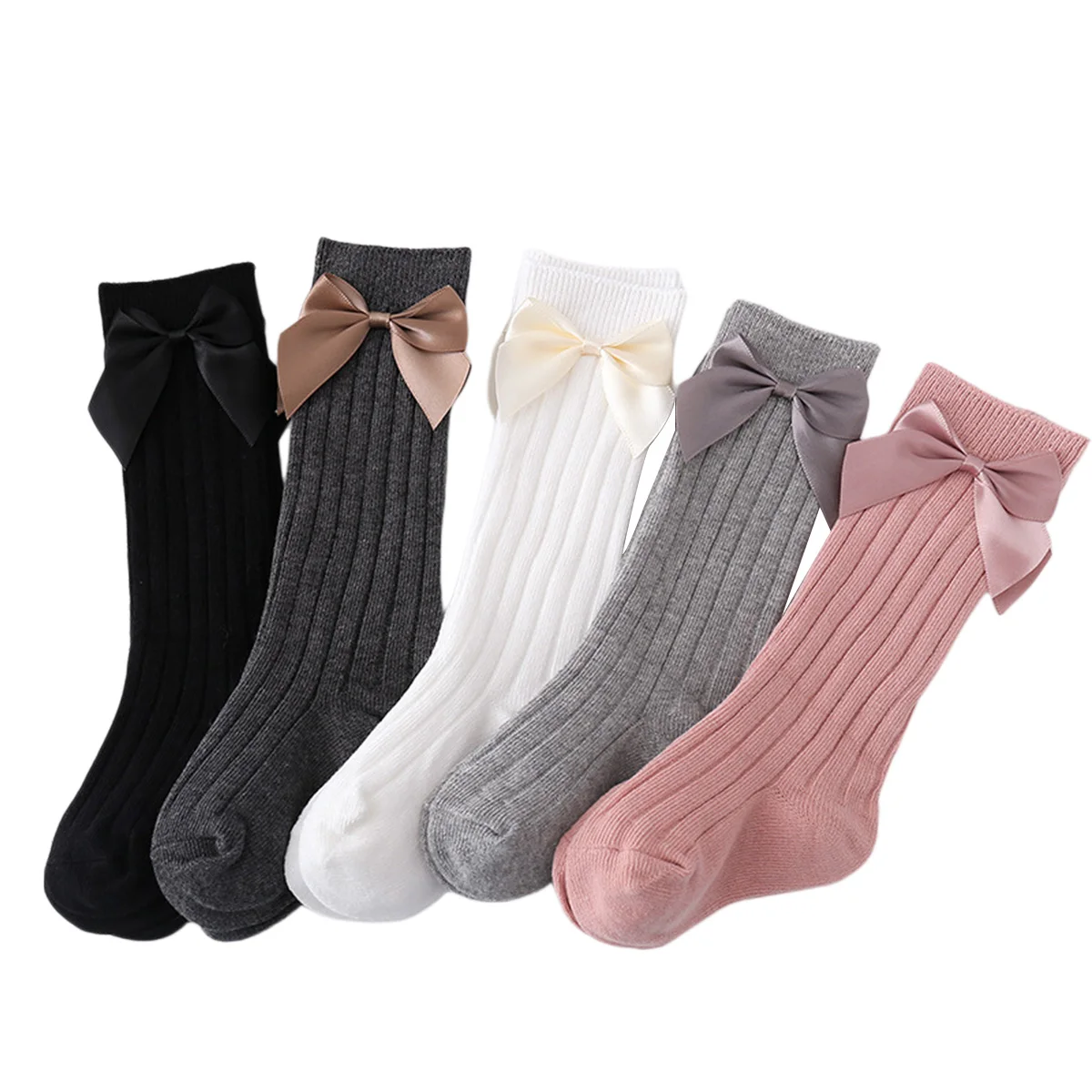 

0-3 years old Baby Big Bow Medium Tube Socks Cute Candy Color Non Slip Socks Vertical Stripes Cotton Baby Autumn Winter Warm
