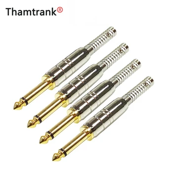 

100PCS/lot Audio Jack 6.35 mm 2 Pole Mono Male Plug Gold Plated 1/4 Mono Plug Microphone Cable Connector With Spring Wholesales