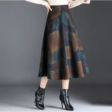 Faldas mujer moda осень зима винтажные юбки с высокой талией женские офисные шерстяные юбки трапециевидные плиссированные длинные юбки fw612