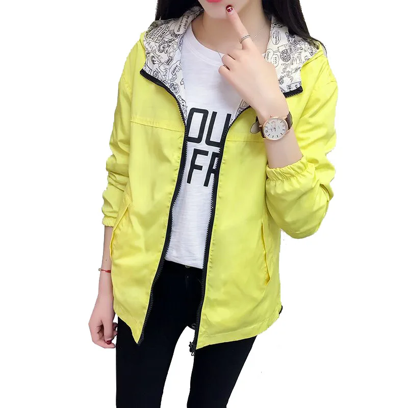 Double-sided Windbreaker Women Outerwear Loose Short Jacket Female Hooded Bomber Jacket Lady Spring Autumn Hot Sale energetic pei sheet 210x210mm textured pei and smooth peo double sided spring steel print bed for kp3s pro v2 pro s1 3d printer