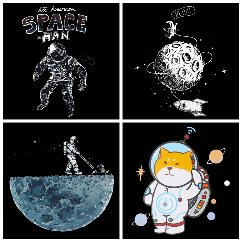 Astronaut UFO Thermal Transfer Iron on Printed Stickers To Cloth Space Heat for Clothing Round Vinyl Stripes | Дом и сад