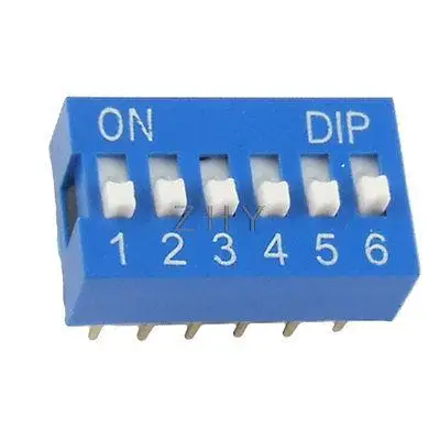 

10 Pcs 2.54mm Pitch 6 Position Slide Type DIP Switch Blue