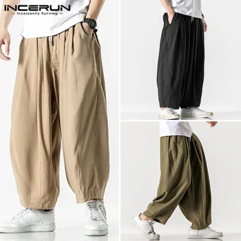 

Men Wide Leg Pants 2020 Loose Joggers Plain Drawstring Pockets High Street Casual Trousers Men Fashion Harem Pants INCERUN S-5XL