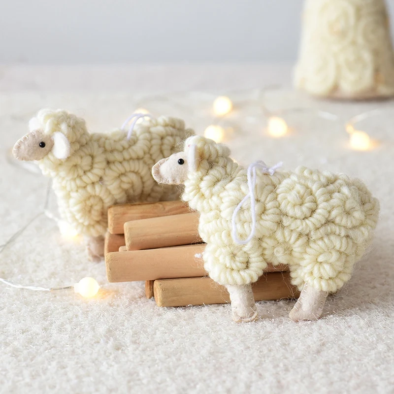Promotion! Handwork Curly Sheep Christmas Tree Pendant Hanging Ornament Felt Sheep Home Christmas Decoration Gift
