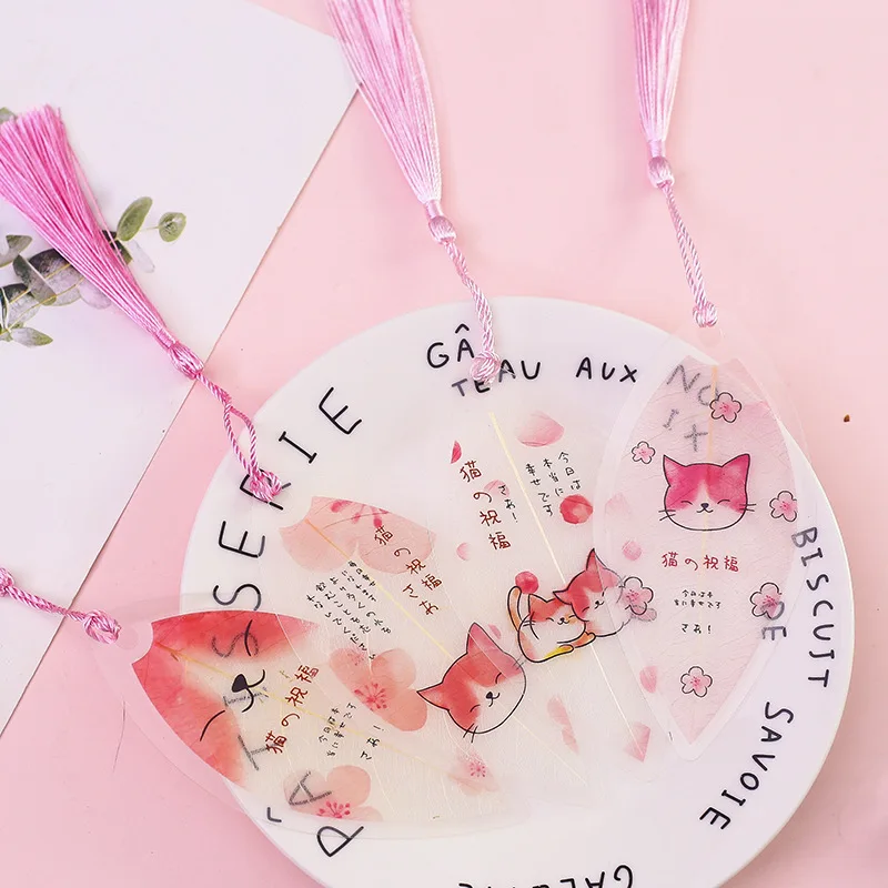 1х милая улыбка Кот в форме листа Закладка с кисточкой маркер страницы школьные канцелярские принадлежности для студентов подарок для детей