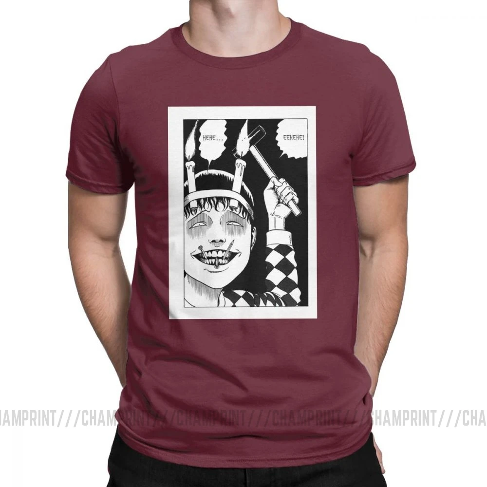 Винтажные мужские футболки Junji Ito, хлопок, футболка Tomie Japanese Kago Manga Horror Harajuku, футболки с коротким рукавом, Подарочная одежда - Цвет: Бургундия