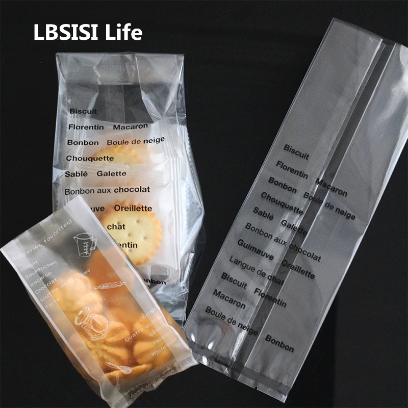 

LBSISI Life 25pcs Plastic Candy Cookie Biscuit Bags Bread Hand Made Letters Party Favors Snack Packaging Gift Bag With Stickers