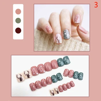 

24Pcs Flat Top Fake Nails Artificial Nails For Lady Christmas False Nails New Design Daily Decoration For Manicure