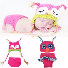 Ensemble chapeau + couche tricoté à la main, 2 pièces/ensemble, accessoires de photographie, hibou, vêtements Photo pour nouveau né, costume de couverture