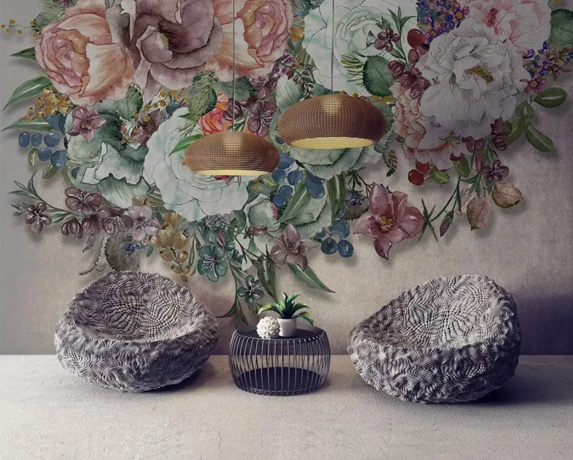 Eropa Vintage Bunga Dinding Mural Wallpaper Latar Belakang Gelap