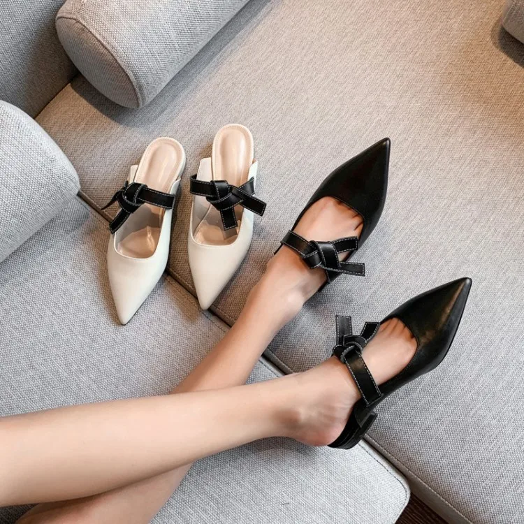 

2020 Spring And Summer Women's Pointed-Toe WOMEN'S Shoes Full Leather Closed-toe Flat Semi-Trailing Shoes Women's Mules Shoes