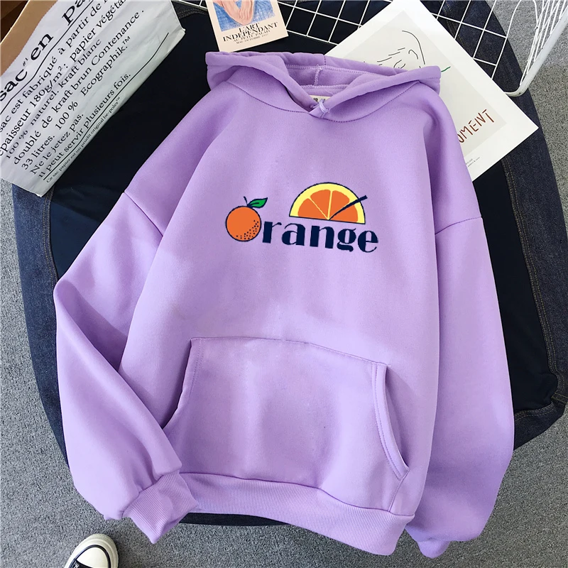 Purple Shellsuning новые милые оранжевые бархатные плотные простые толстовки с капюшоном и графикой сзади однотонные женские толстовки с длинным рукавом - Цвет: Purple