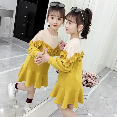 Humor Bear Fashion Girls Clothes New Party Princess Dress Girl Autumn Dress Big Children Lace Dress Kids Clothing