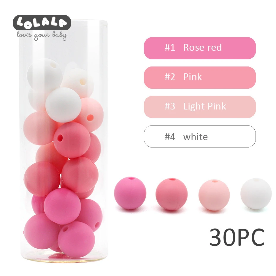 12mm 30pc Silicone Beads Food Grade Silicone Baby Teething Products Chews Pacifier Chain Clips Beads Baby Teethers - Цвет: Pink Series
