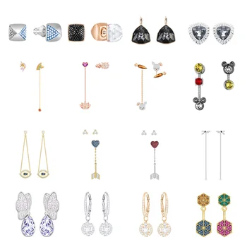 

925 Silver High Quality SWA ED006 Original 1:1 Rabbit Carrot Love Bow Demon Eye Unicorn Piglet Geometry Crystal Earrings