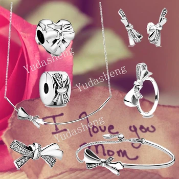 

Mother's Day Spring Sparkling Bow Ring Stud Earrings Necklace Slider Bracelet Polished Heart Charm Clip