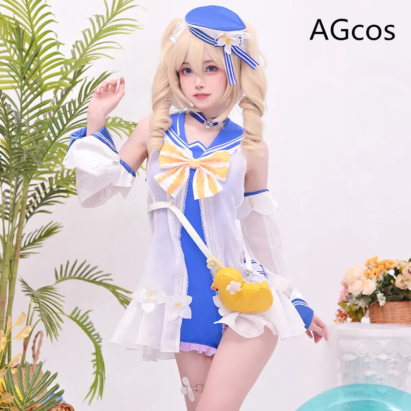

AGCOS In Stock Genshin Impact Barbara Cosplay Costume Woman Sexy Swimsuit Barbara Summer Swimwear Swimsuits