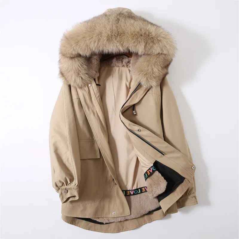 

Real Fur Coat Women Rex Rabbit Fur Coat Winter Coat Women Clothes 2020 Fox Fur Collar Hooded Warm Parka Abrigo Mujer P1001YY1870