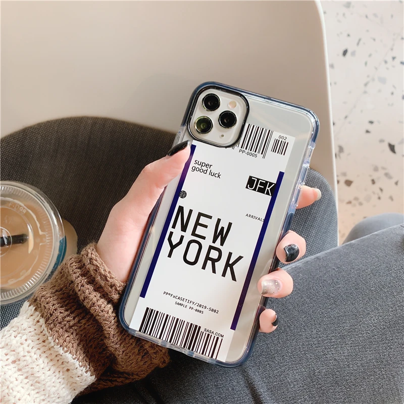 Забавный дорожный городской посадочный талон чехол для телефона для iphone 11 Pro Max XR X XS Max 7 8 plus задняя крышка силиконовый мягкий чехол s милый чехол - Цвет: NEWYORK
