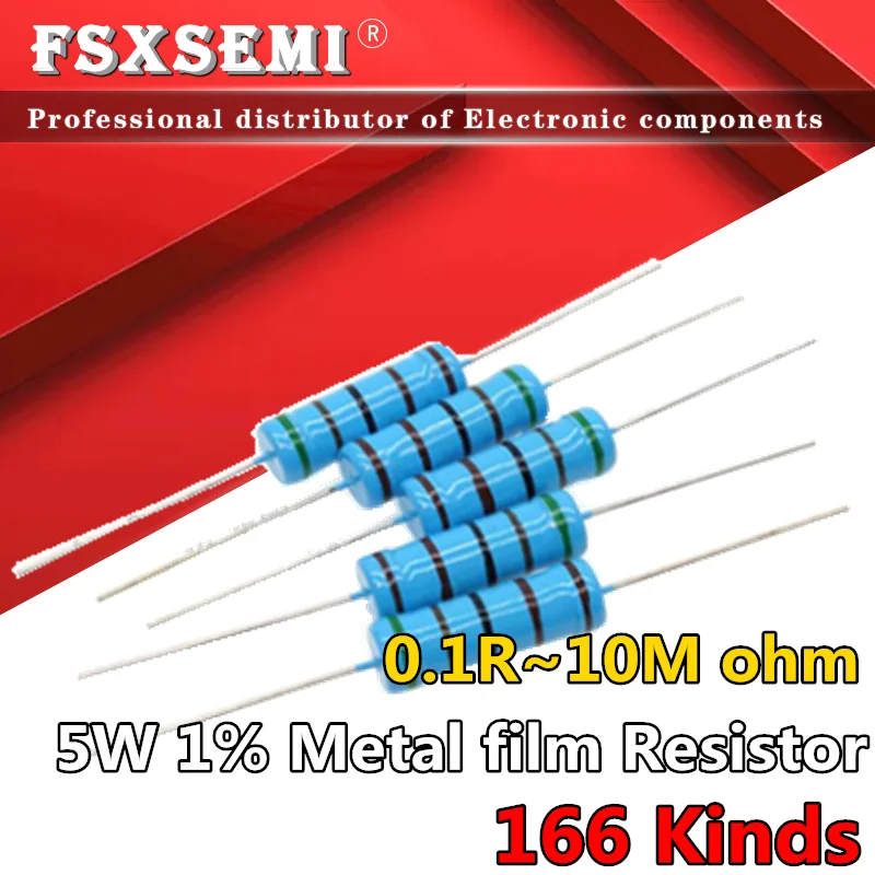 10pcs/lot 5W 1% Metal film Resistor resistance 0.1R~10M 1K 1.2 1.3 3.3 10 22 33 120 360 18 390 470 82 R K ohm 10K 100K 1M
