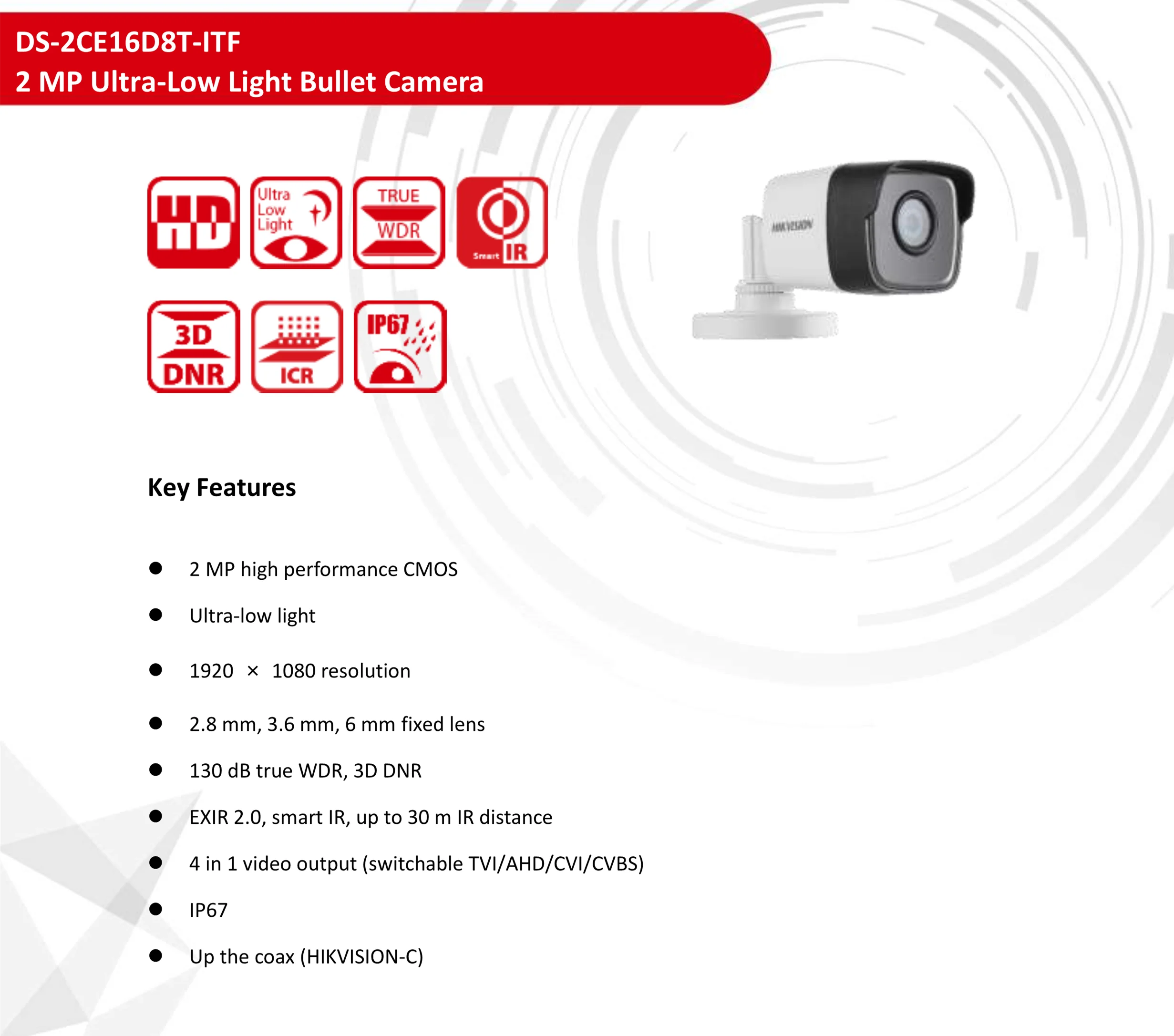 DS-2CE16D8T-ITF 2MP Ультра низкий светильник EXIR Bullet cctv камера ip67 1080p turbo HD tvi камера 30m IR